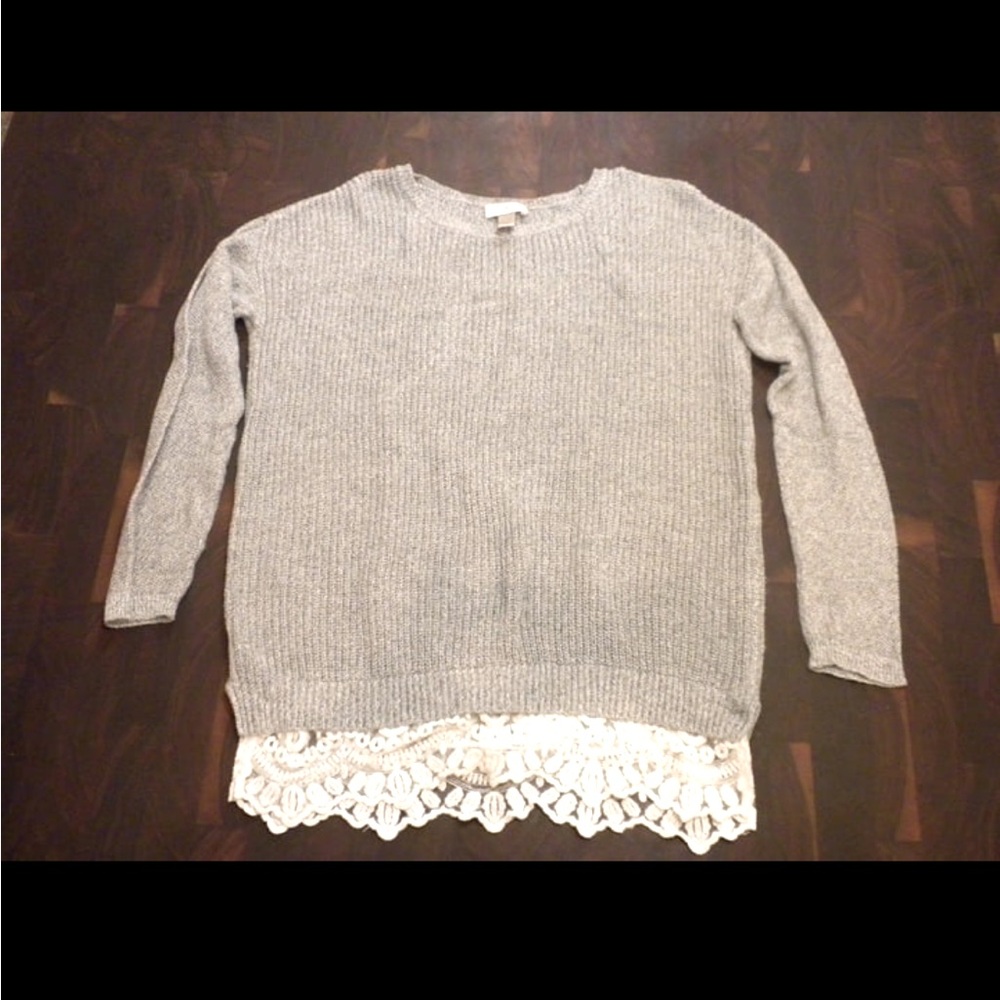 Loft  Grey sweater with lace hem-Sz M